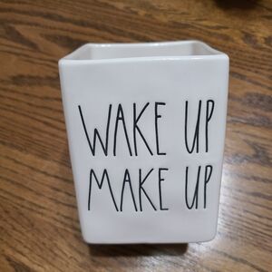 Rae Dunn White Ceramic 'Wake Up Make Up' Holder